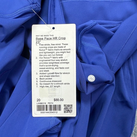 New Lululemon Size 20 Base Pace HR Crop 23" Tight Leggings PYSH Psychic Blue - Picture 10 of 10